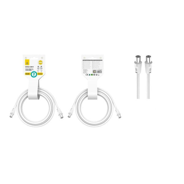 Jc nb1490 blanco / cable de video (coaxial), conector banado en niquel, 9.5mm macho a macho, 3m