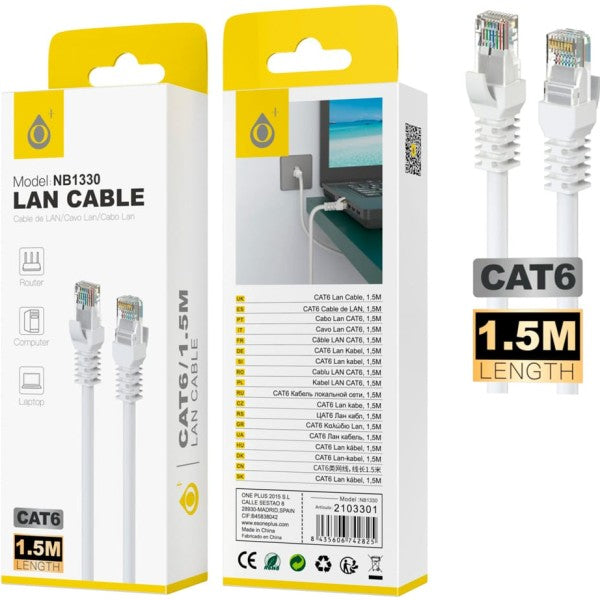 Jc nb1330 blanco / cable de red lan cat6, 1.5m
