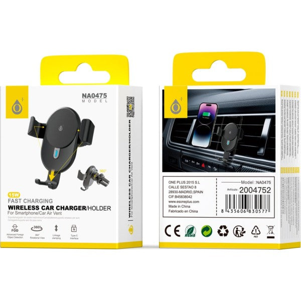 Jc na0475 soporte universal de movil para airvent de coche / soporta carga inalambrica 15w